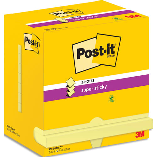 POST-IT Lot de 12 recharges repositionnables ZNOTES SUPERSTICKY 90 feuilles. Format 7,6 x 12,7cm. Jaune photo du produit