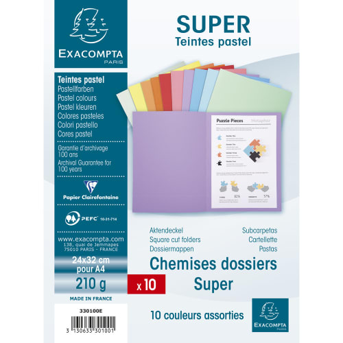 EXACOMPTA Paquet de 10 chemises SUPER 250 en carte 210 grammes coloris assortis photo du produit Secondaire 2 L