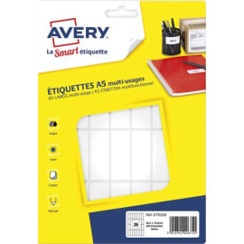 AVERY Sachet de 448 étiquettes multi-usage Blanches 48,5 x 18,5 mm. Planche format A5. ETE028 photo du produit