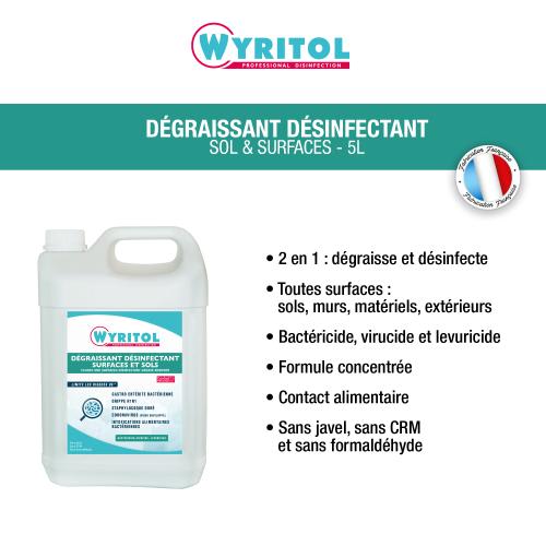 WYRITOL Bidon 5 litres dégraissant, désinfectant, pour surfaces et sols, contact alimentaire photo du produit Secondaire 1 L