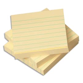 POST-IT Lot de 6 blocs repositionnables de 100 feuilles 76 x 76mm Jaune ligné photo du produit