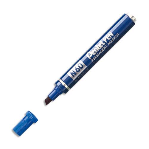 PENTEL Marqueur permanent pointe biseau corps métal encre Bleue indélébile N60 photo du produit Principale L