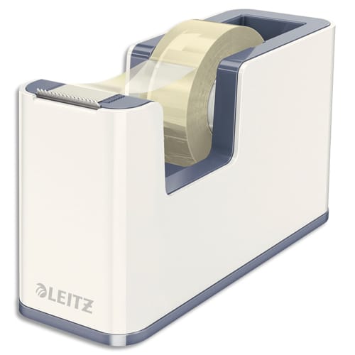 LEITZ Dévidoir Dual Blanc Gris métallisé livré avec ruban adhésif transparent L5,1 x H7,6 x P12,6 cm photo du produit Principale L