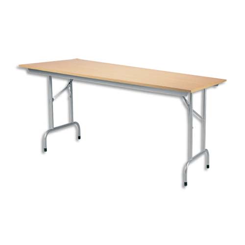 Table pliante Rico, plateau mélaminé Hêtre naturel et structure aluminium - Dim. L140 x P80 cm photo du produit Principale L