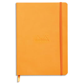 RHODIA Carnet Rhodiarama souple 14,8x21cm 160 pages lignées avec élastique. Couverture simili-cuir Orange photo du produit