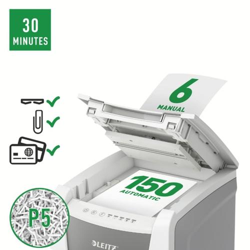 LEITZ Destructeur de documents IQ Auto+ Office 150, P-5, coupe micro, 2x15mm, 150 feuilles, 44L, 80140000 photo du produit Secondaire 1 L