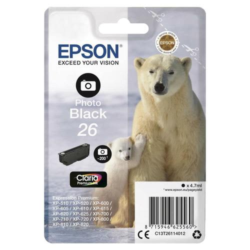 EPSON Cartouche jet d'encre N°26 - Ours polaire - T2611 - Photo Noir - C13T26114012 photo du produit Principale L