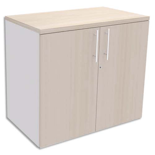 SIMMOB Armoire Basse Blanc perle 1 tablette, avec porte et top Chêne clair INEO - Dim L80 x H72 x P47 cm photo du produit Principale L