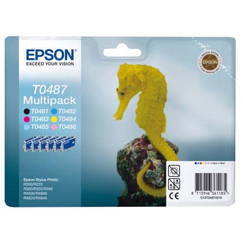 EPSON Multipack Cartouches Jet d'Encre QuickDry N/C/Cc/M/Mc/J ''Hippocampe'' (T0487) - C13T04874010 photo du produit Principale L