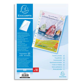 EXACOMPTA Sachet de 10 pochettes perforées A4 PP transparent lisse 6/100. Ouverture en coin toute hauteur photo du produit