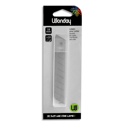 WONDAY Etui de 10 lames prédécoupées de 18 mm pour cutter de précision. Lames en acier inox trempé photo du produit Principale L