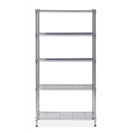 ALBA Etag&egrave;re Mobi en fil m&eacute;tal chrom&eacute; taille M, 5 tablettes, charge max 350Kg - Dim L90 x H200 x P35 cm photo du produit