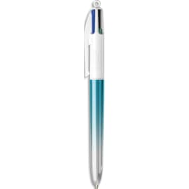BIC Stylo bille r&eacute;tractable 4 couleurs. Pointe Moyenne (1,0 mm). D&eacute;cor BI COLOR bleu / argent&eacute; photo du produit