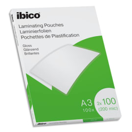 IBICO Pack de 100 pochettes de plastification brillantes A3, 100 microns 627320 photo du produit