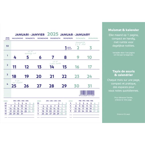 BREPOLS Calendrier Janvier à Décembre 2024 tapis souris 1841, rabat PVC transparent, 14 feuilles, 23x18cm photo du produit Principale L