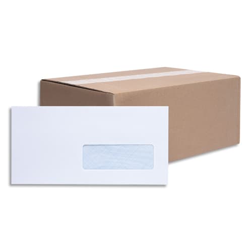 BONG Boîte de 500 enveloppes blanches auto-adhésives 80g format 110X220mm DL fenêtre 35x100mm photo du produit Principale L