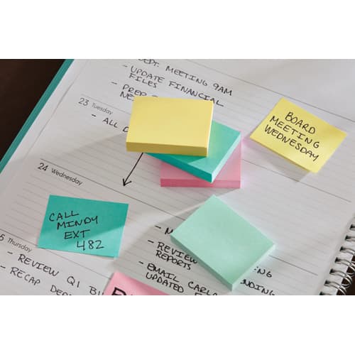 POST-IT® Notes Beachside 76 x 76 mm. Lot de 6 blocs, 100 F. Ass : vert,  bleu, jaune, orange, rose.