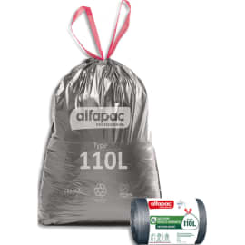 ALFAPAC Boîte de 180 sacs à lien coulissant recyclé type 110L résistant coloris argent/noir photo du produit