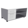 SIMMOB Console mobile + caisson 2 tiroirs dont 1 DS + plumier EXPRIM L120 x H63 x P60 cm Blanc perle alu photo du produit