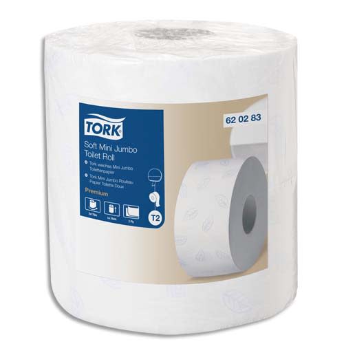TORK Lot de 2 bobines de papier toilette Premium mini Jumbo 170 m doux T2 - D18,5 cm, H19,4cm Blanc photo du produit Principale L