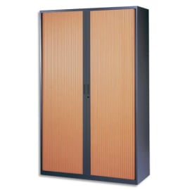 MT INTERNATIONAL Armoire haute métal monobloc Corps anthra./Rideaux merisier 4 tablet. Dim. 120x198x43cm photo du produit