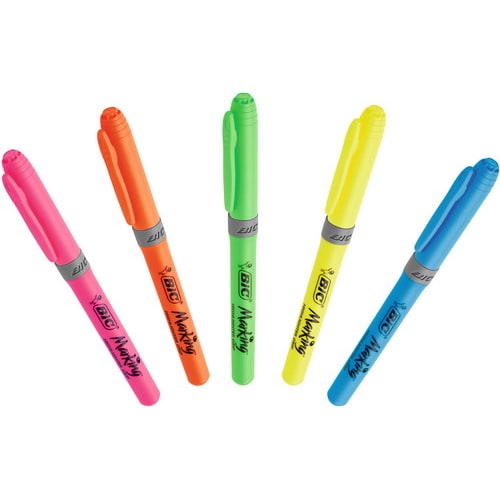 BIC Highlighter Grip Surligneurs Pointe Biseautée - Couleurs Fluo Assorties, Etui Carton de 5 photo du produit Secondaire 2 L