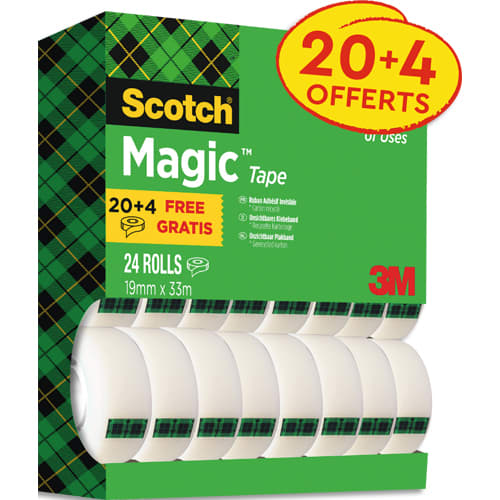 SCOTCH Multi-pack de 20 rubans Invisible MAGIC + 4 offerts. Rouleaux 19mm x 33m photo du produit Principale L