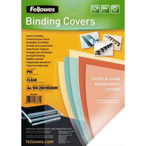 FELLOWES Boîte de 100 plats de couvertures PVC A4 200 microns 5376102 photo du produit Principale L