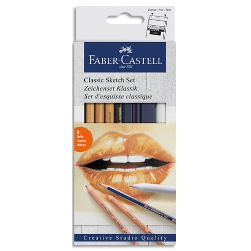 FABER CASTELL Set d'esquisse classique crayon graphique, sangine, pitt sepia et estompe photo du produit Principale L