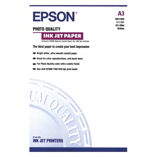 EPSON Boîte de 100 feuilles de papier couché format A3 référence C13S041068. photo du produit Principale L