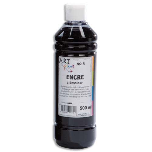 ART PLUS Flacon de 500ml d'encre à dessiner Noir. Couleurs intenses, totalement aquarellable, fusante photo du produit Principale L