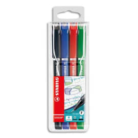 STABILO SENSOR F stylo-feutre pointe extra-fine - Pochette de 4 stylo-feutres - Noir/Bleu/Rouge/Vert photo du produit