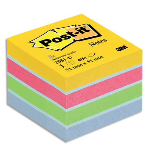 Mini bloc cube Post-It - 400 feuilles - 5,1 x 5,1cm - couleur