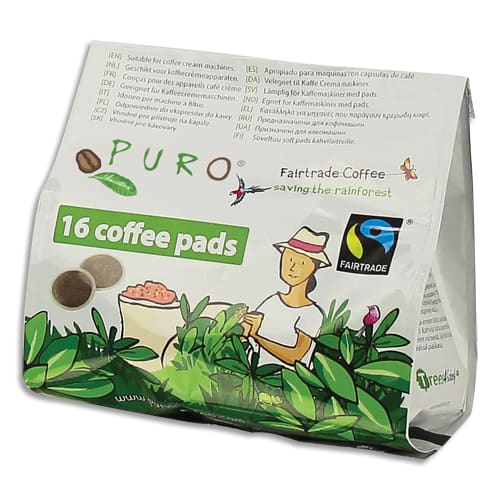 PURO Sachet 16 dosettes souples FairTrade compatibles Senseo contenant 7g  de café 80% Arabica 20% Robusta