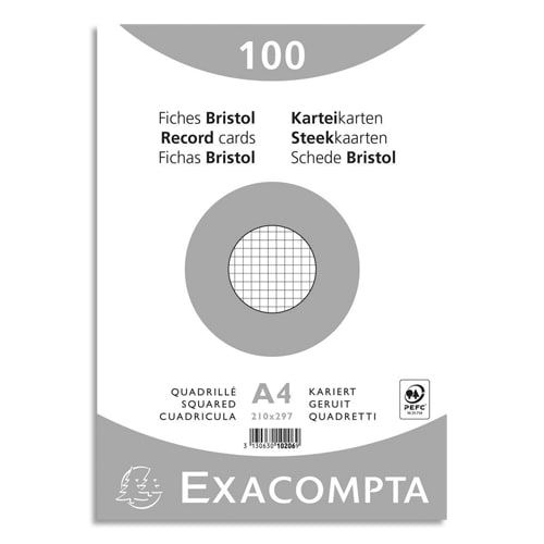 EXACOMPTA Sachet de 100 fiches bristol (sous-film) non perforées 210x297mm (A4) quadrillées 5x5 Blanc photo du produit Principale L