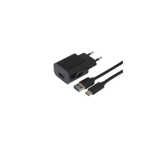 APM Chargeur secteur, 1USB-A, 2.1 A, noir + (câble, USB-A / USB-C, 1m) 570339 photo du produit Principale L