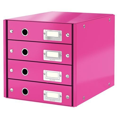 LEITZ Module de classement 4 tiroirs WOW en carton recouvert de polypropylène. Coloris Rose. photo du produit Principale L