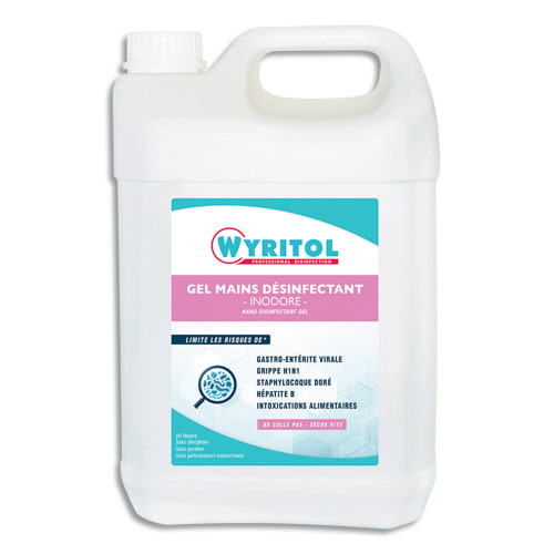 WYRITOL Bidon de 5 litres de gel hydro-alcoolique, pour les mains, sans parfum, sans colorant photo du produit Principale L