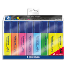 STAEDTLER Pochette de 6+2 surligneurs Textsurfer - 3 Jaune, 1 Rose, 1 Bleu, 1 Vert, 1 Orange, 1 Violet photo du produit