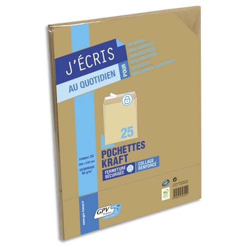 GPV Paquet de 25 pochettes kraft brun auto-adhésives 90g format 24 260 x 330 mm photo du produit Principale L