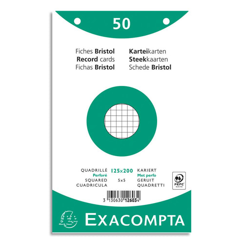 EXACOMPTA Sachet de 50 fiches bristol (sous-film) perforées 125X200mm quadrillées 5x5 Blanc photo du produit Principale L