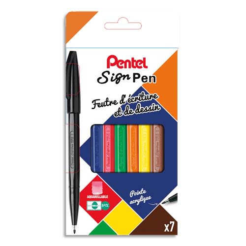 PENTEL Pochette de 7 stylos feutre pointe acrylique 7 couleurs d'encre SIGN PEN S520 photo du produit Principale L