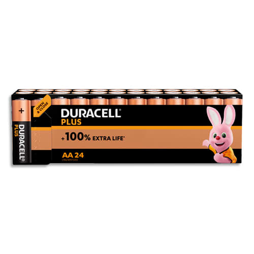 DURACELL Piles alcalines AA Plus 100%, 1,5V LR6 MN1500, lot de 24 piles photo du produit