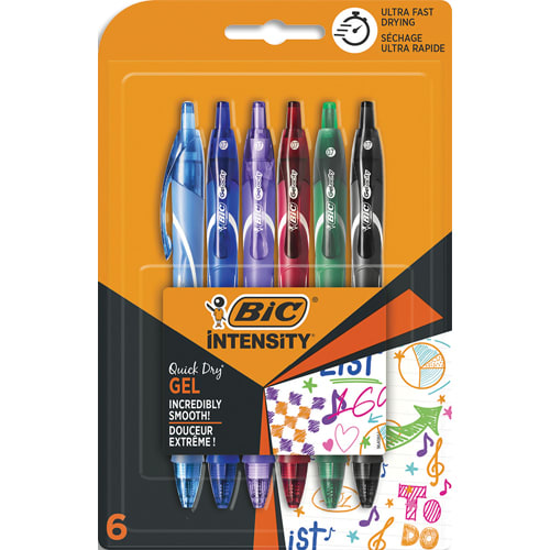 BIC Gel-ocity Quick Dry Stylos-Gel Rétractables Pointe Moyenne (0,7 mm) - Couleurs Assorties, Blister x6 photo du produit