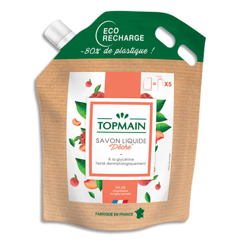 TOPMAIN Recharge 2.5L Savon liquide. Enrichi en glycérine. Testé dermatologiquement. Parfum pêche photo du produit Principale L