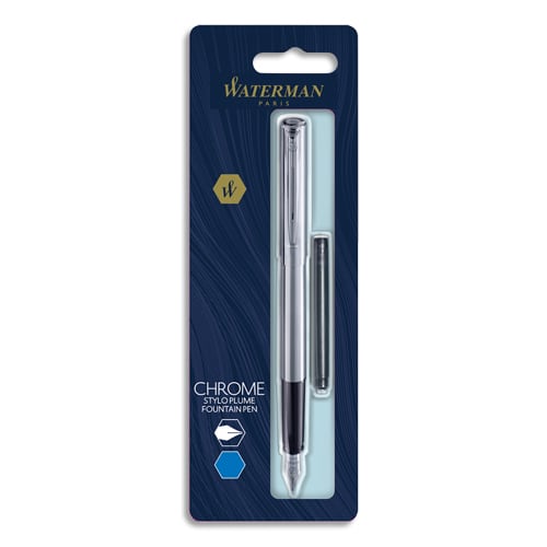 WATERMAN Blister stylo plume GRADUATE chromé + 1 cartouche longue Bleue photo du produit Principale L