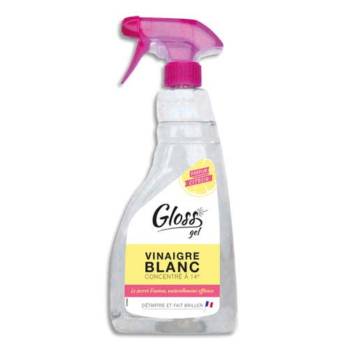 GLOSS Spray 750 ml Gel Vinaigre Blanc détartre et fait briller, concentration 14 degrés, parfum Citron photo du produit Principale L