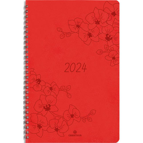 OBERTHUR Agenda PRIMROSE 25, spiralé, Janvier à Décembre 2024, format  17x24,5cm Corail