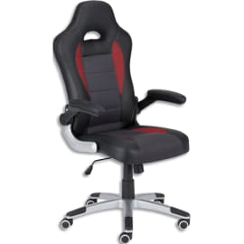 Fauteuil gamer Record noir et rouge simili cuir noir et rouge, m&eacute;canisme basculant, accoudoirs r&eacute;glables photo du produit