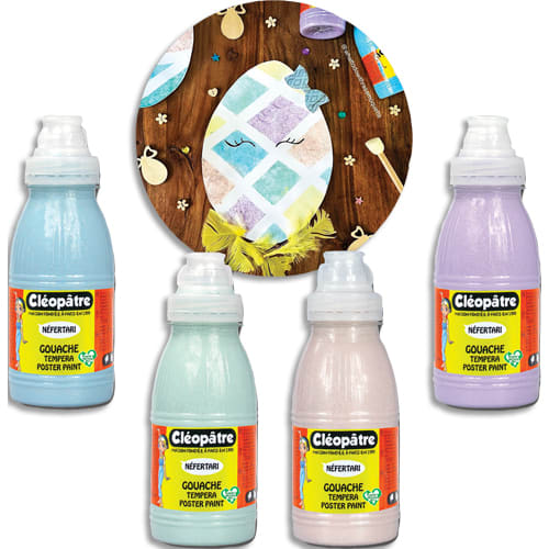 CLEOPATRE Lot de 4 flacons de peintures paillettées pastel en 250 ml (azur, lavande, pêche, amande) photo du produit Principale L